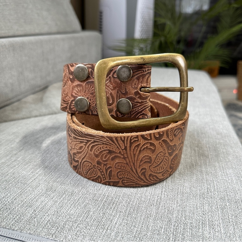 Cowboys Belt Men’s Genuine Leather Limited Handmade Belt Floral Embossed Brown